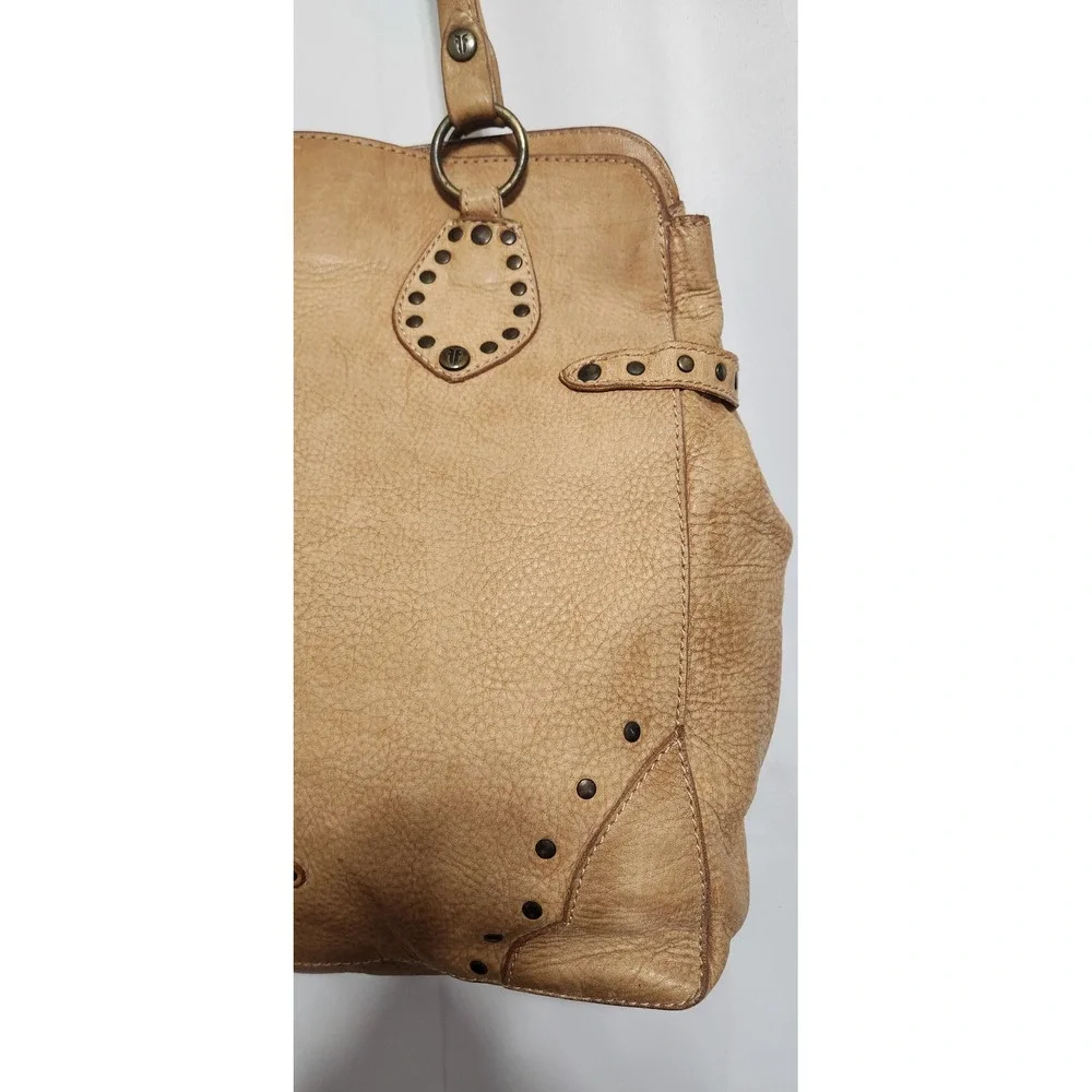 Frye Studded Pebbled Leather Hobo Bag Tan Camel Shoulder Bag